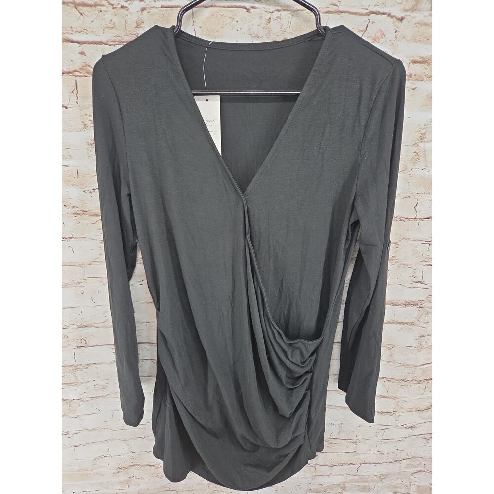 Popvil Dress NEW Size Small Black Crossover Front V-Neck Long Sleeve